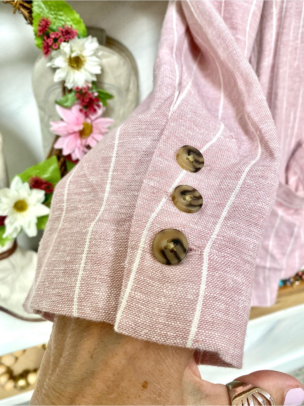 Blush LINEN boho blazer w resort vacay shabby chic summer vibe - Picture 9 of 15
